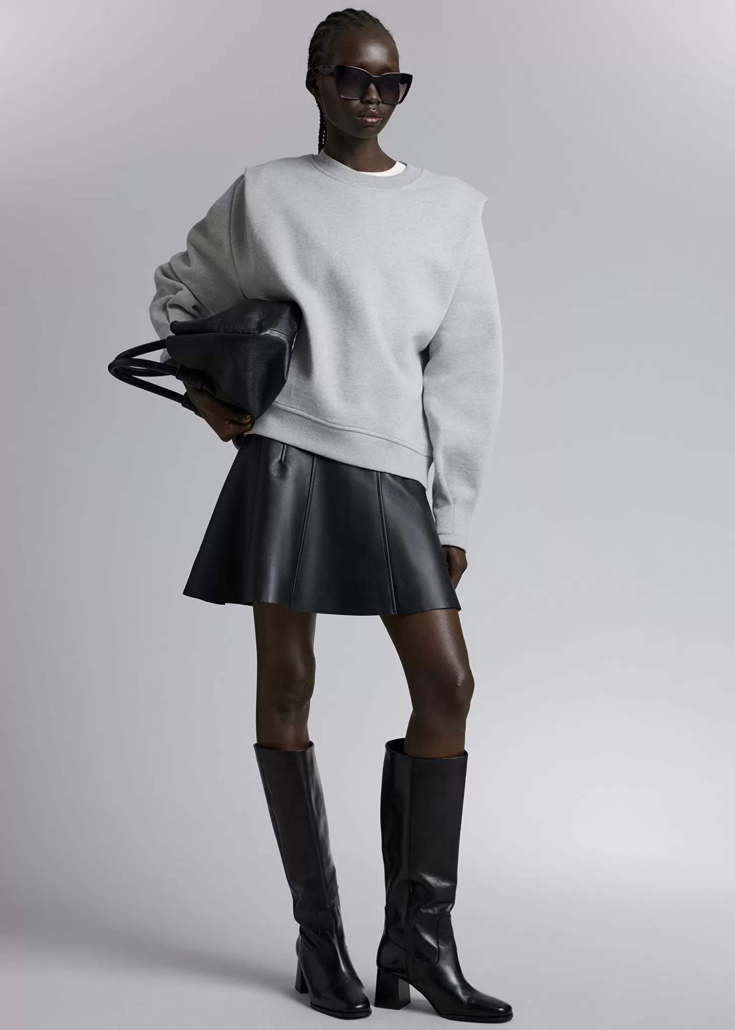 Store & Other Stories Fitted Plisseret-Skulder Sweatshirt Gra Melange