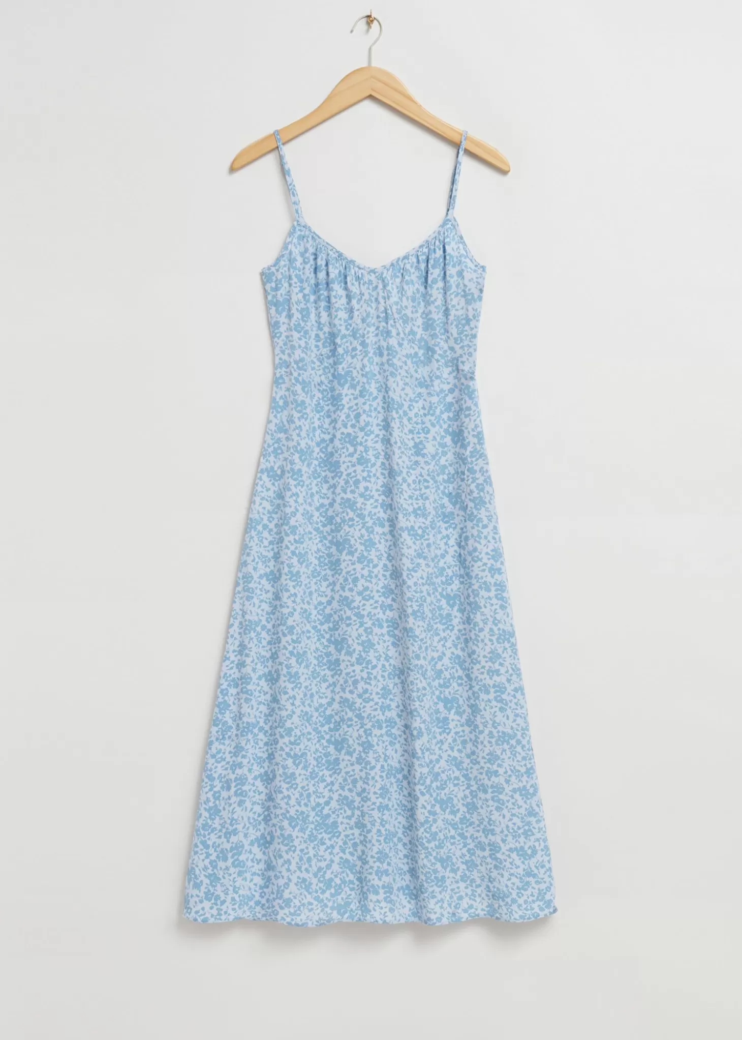 Shop & Other Stories Midi-Kjole Med V-Udskaering Stovet Bla Blomsterprint