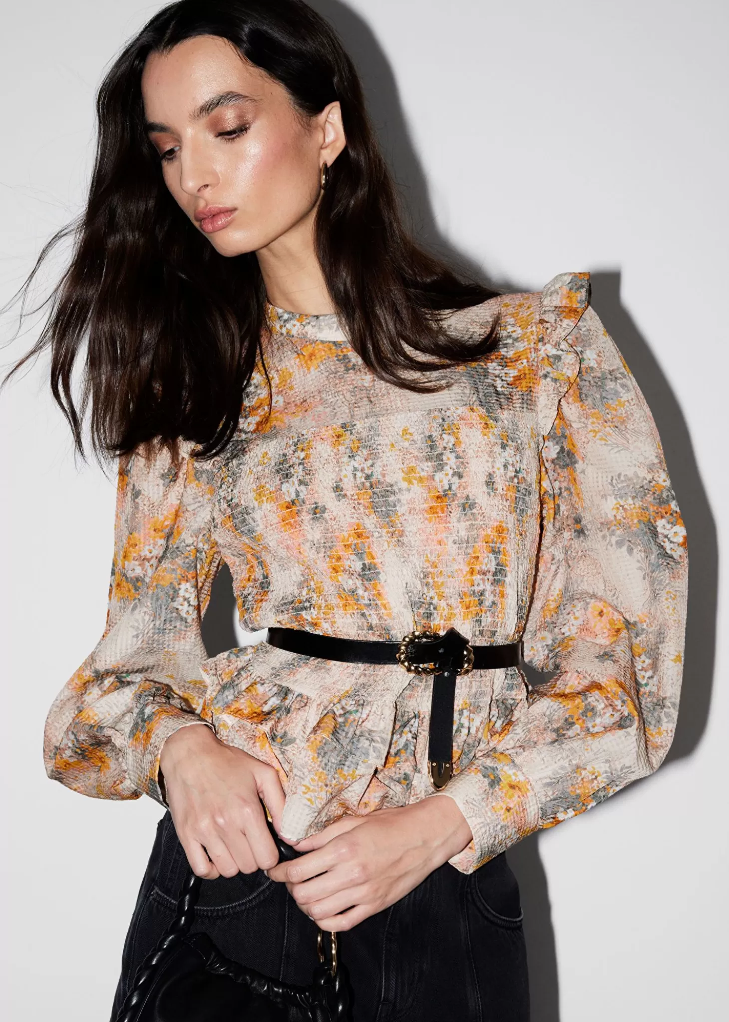 Clearance & Other Stories Smocket Flaesebluse Gul/Pink/Beige