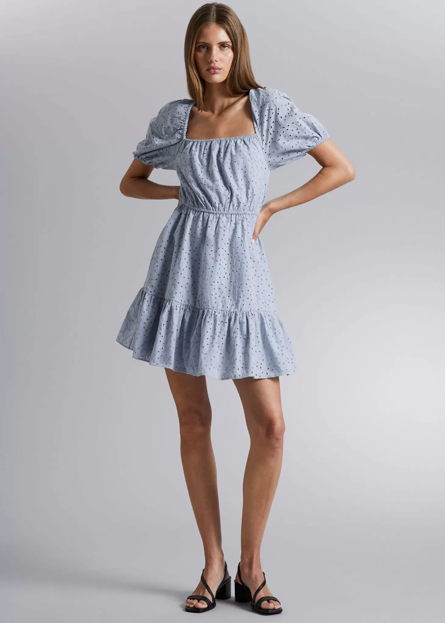 Sale & Other Stories Voluminos Broderie Anglaise Mini Kjole Stovet Bla